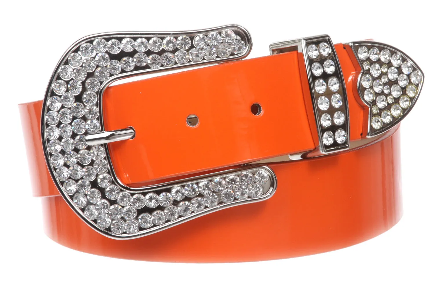 1 1/2 (38 MM) Snap On Western Rhinestone Plain Faux Patent Synthetic Leather Belt