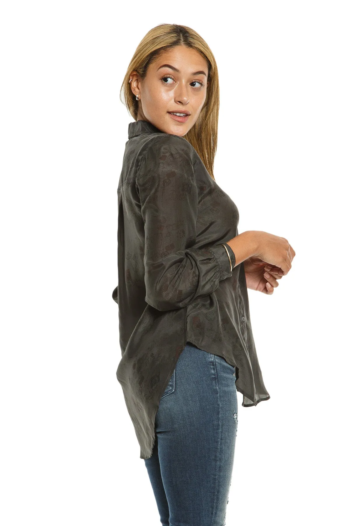 100% Silk long sleeve blouse in Charcoal