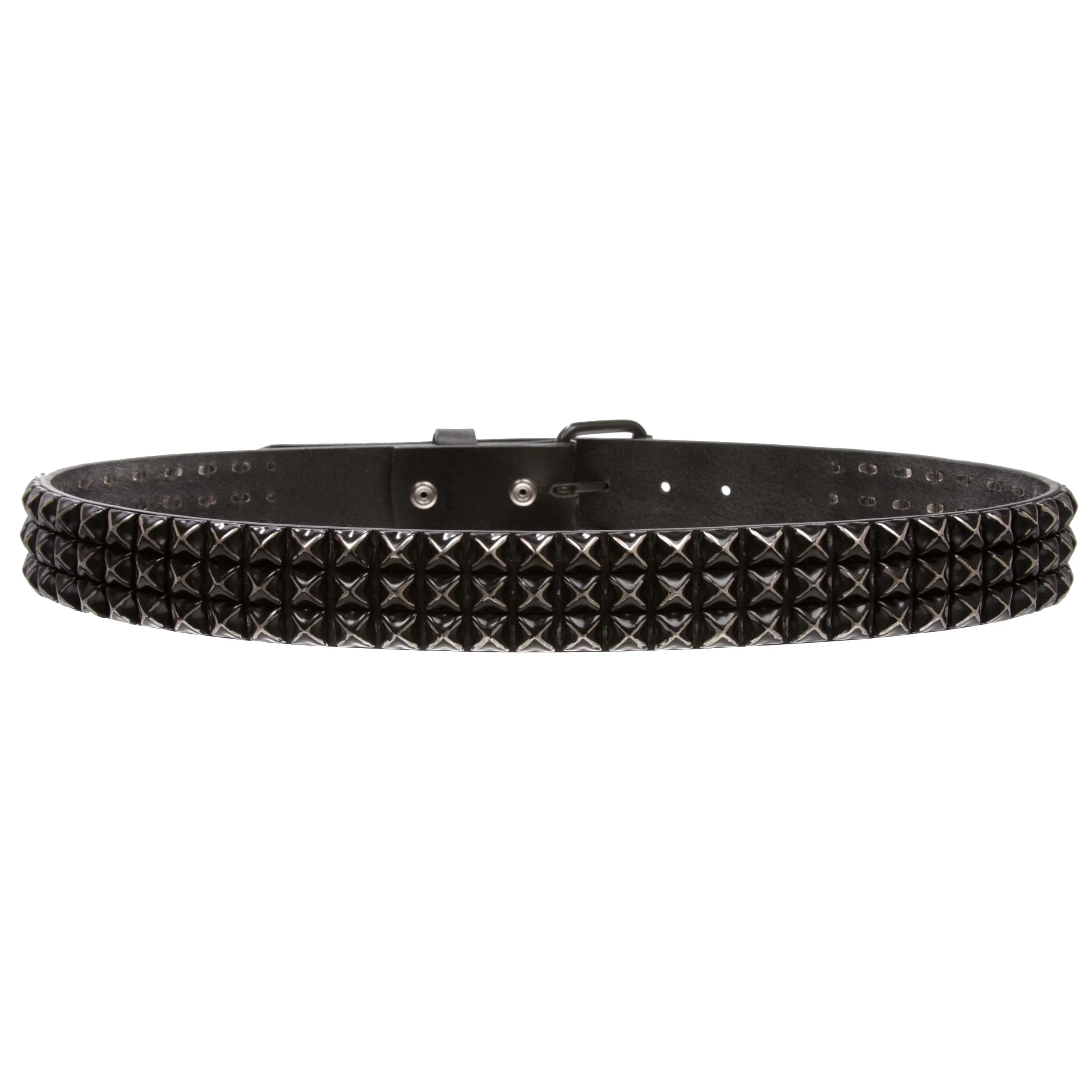 1.5" Three Row Punk Rock Star Distressed Black Studded Leather Belt