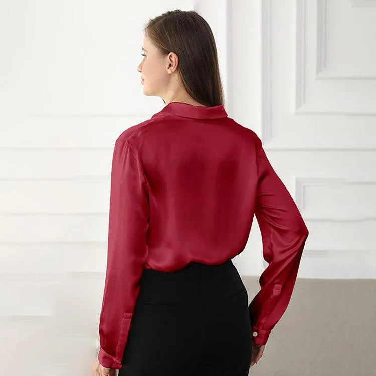 22MM Classic Womens Silk Blouse Long Sleeves Silk Shirts Pure Color Business Silk Top