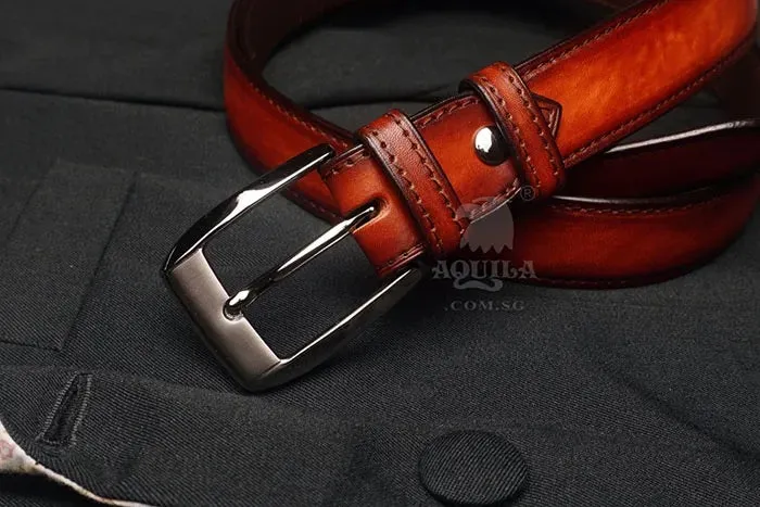 Aquila 30mm patina leather belt reddish tan (30010)