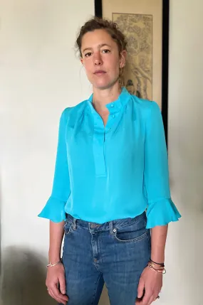 Bardot Silk Shirt Turquoise