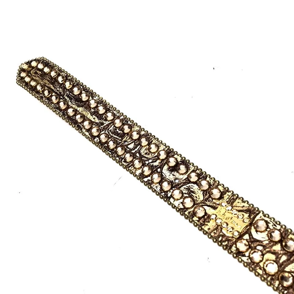 b.b. Simon Golden Pirate Head Leather Crystal Belt