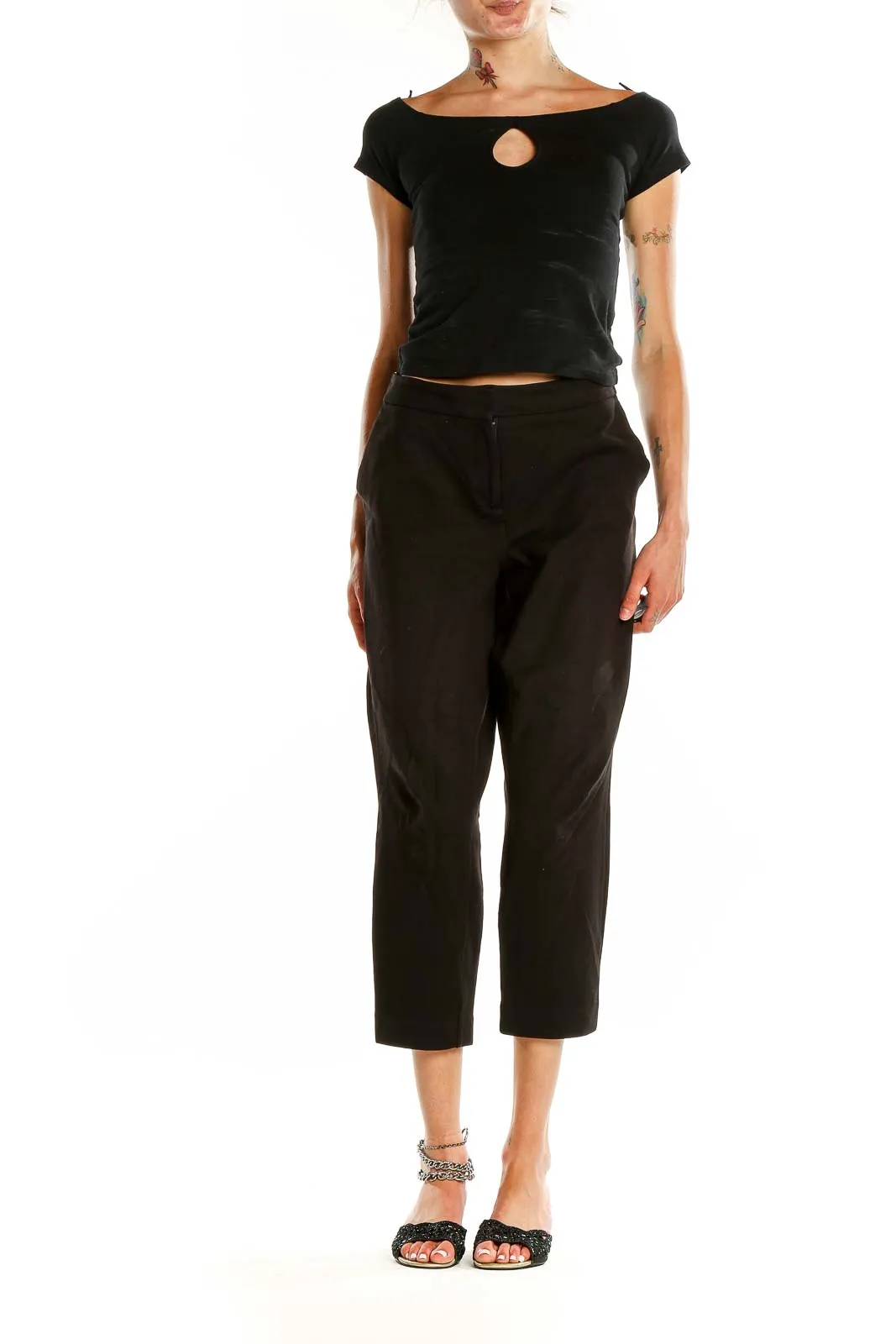 Black Cropped Tailored Trousers