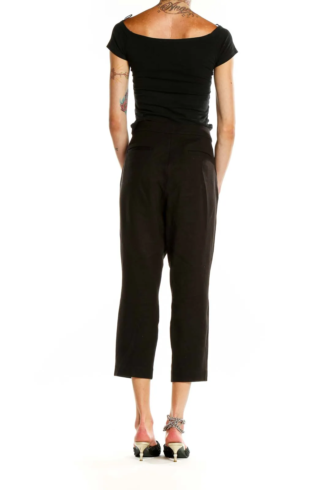 Black Cropped Tailored Trousers