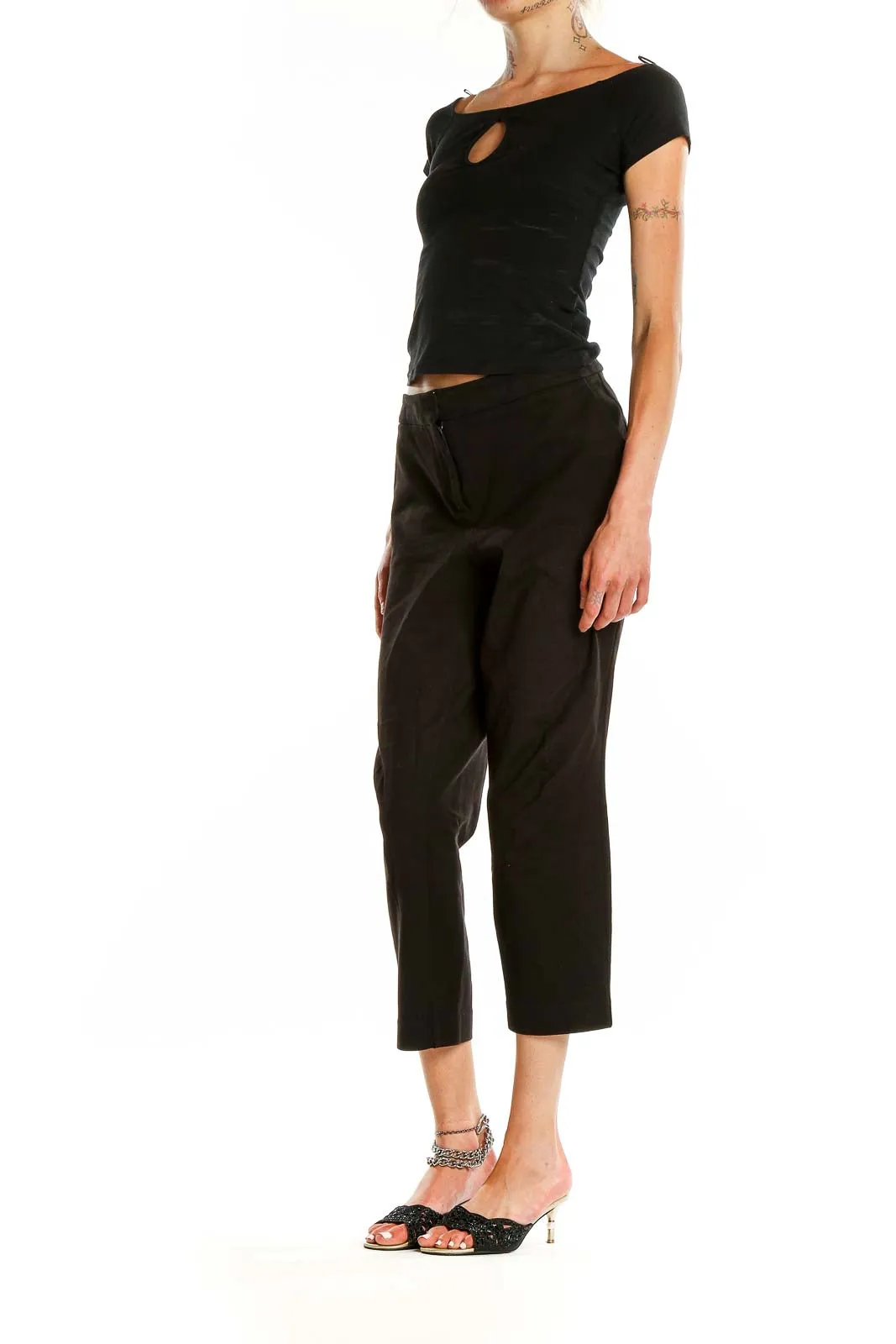 Black Cropped Tailored Trousers