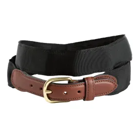 Black Grosgrain Ribbon Leather Tab Belt