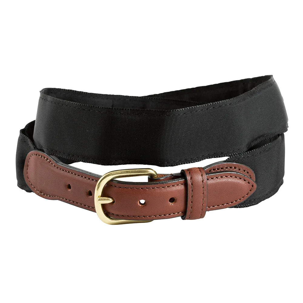 Black Grosgrain Ribbon Leather Tab Belt