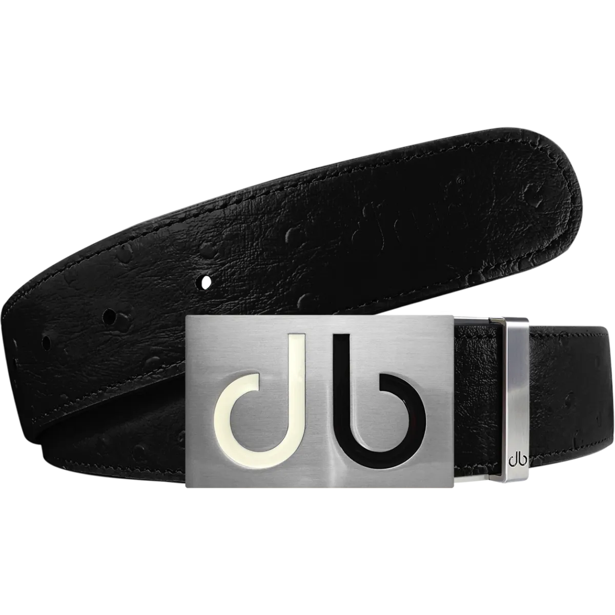 Black Ostrich Textured Leather Strap with Buckle