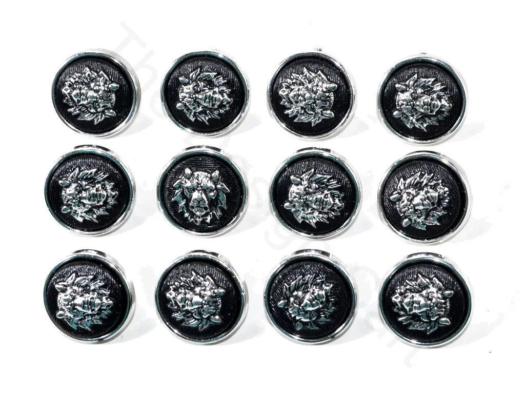 Black Silver Lion Acrylic Coat Buttons