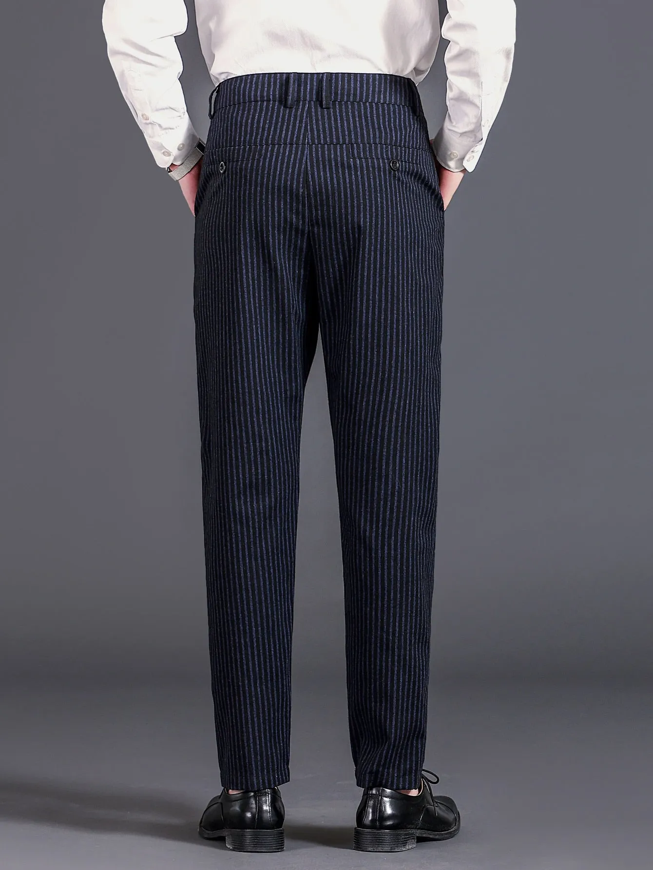 Black Striped Print Slant Pocket Tailored Pants