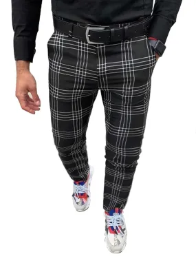 Black White Plaid Zipper Fly Tailored Trousers