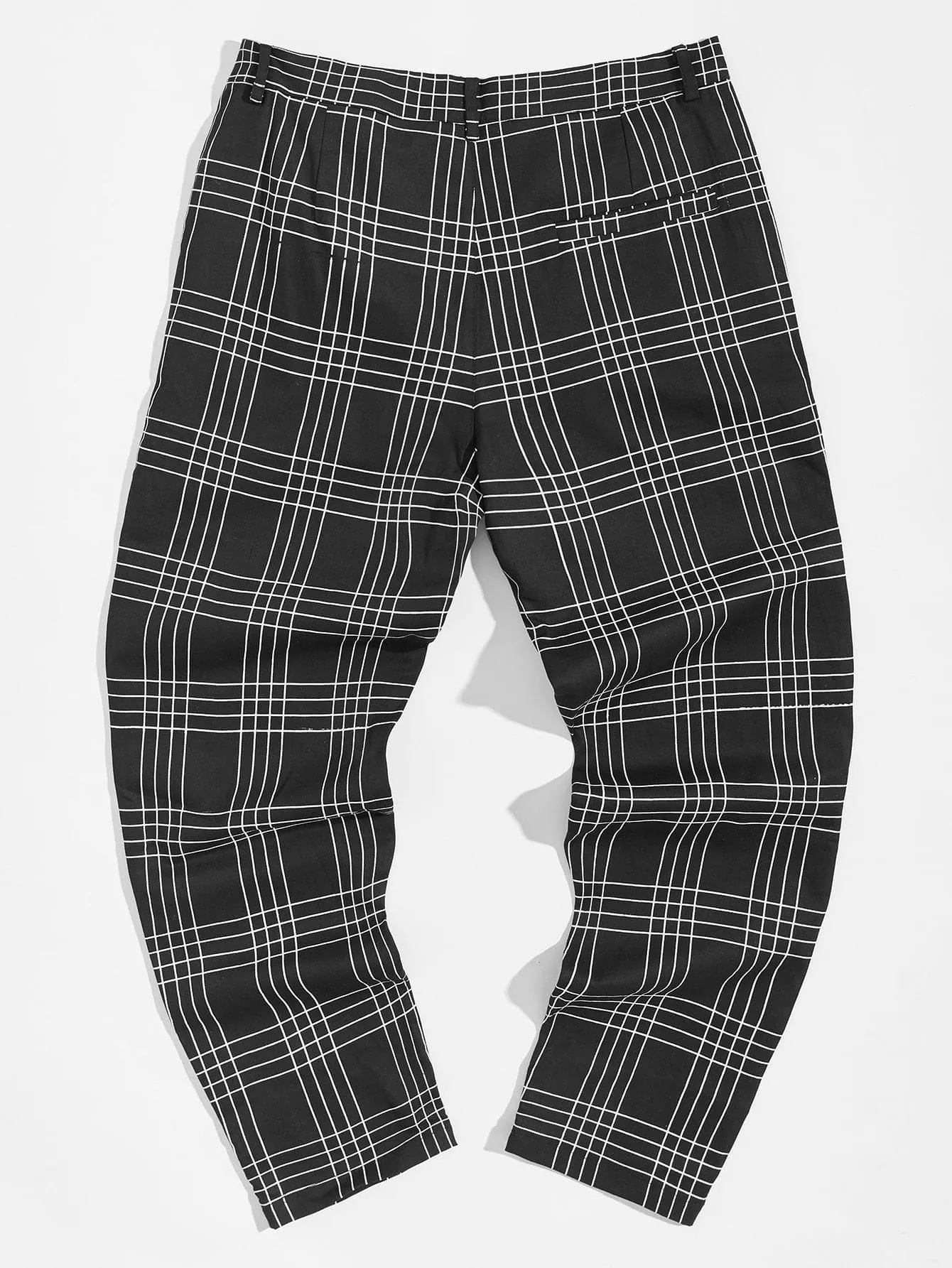 Black White Plaid Zipper Fly Tailored Trousers