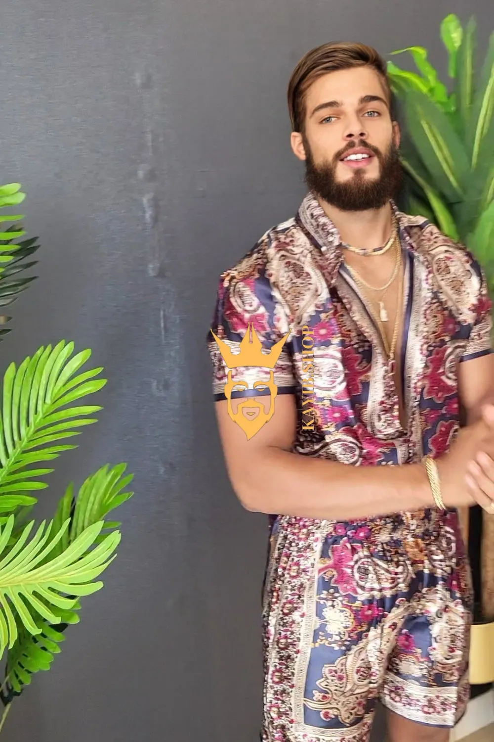 Boho Silk Shirt Set - Festival Outfit, Handmade Men's Fashion