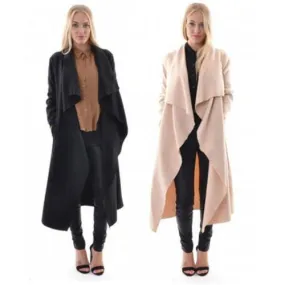 Cardigan Solid Asymmetric Neck Long Coat