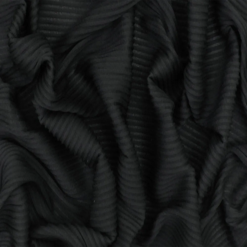 Classic Black 3D Stripe Stretch Semi-Sheer Knit Fabric