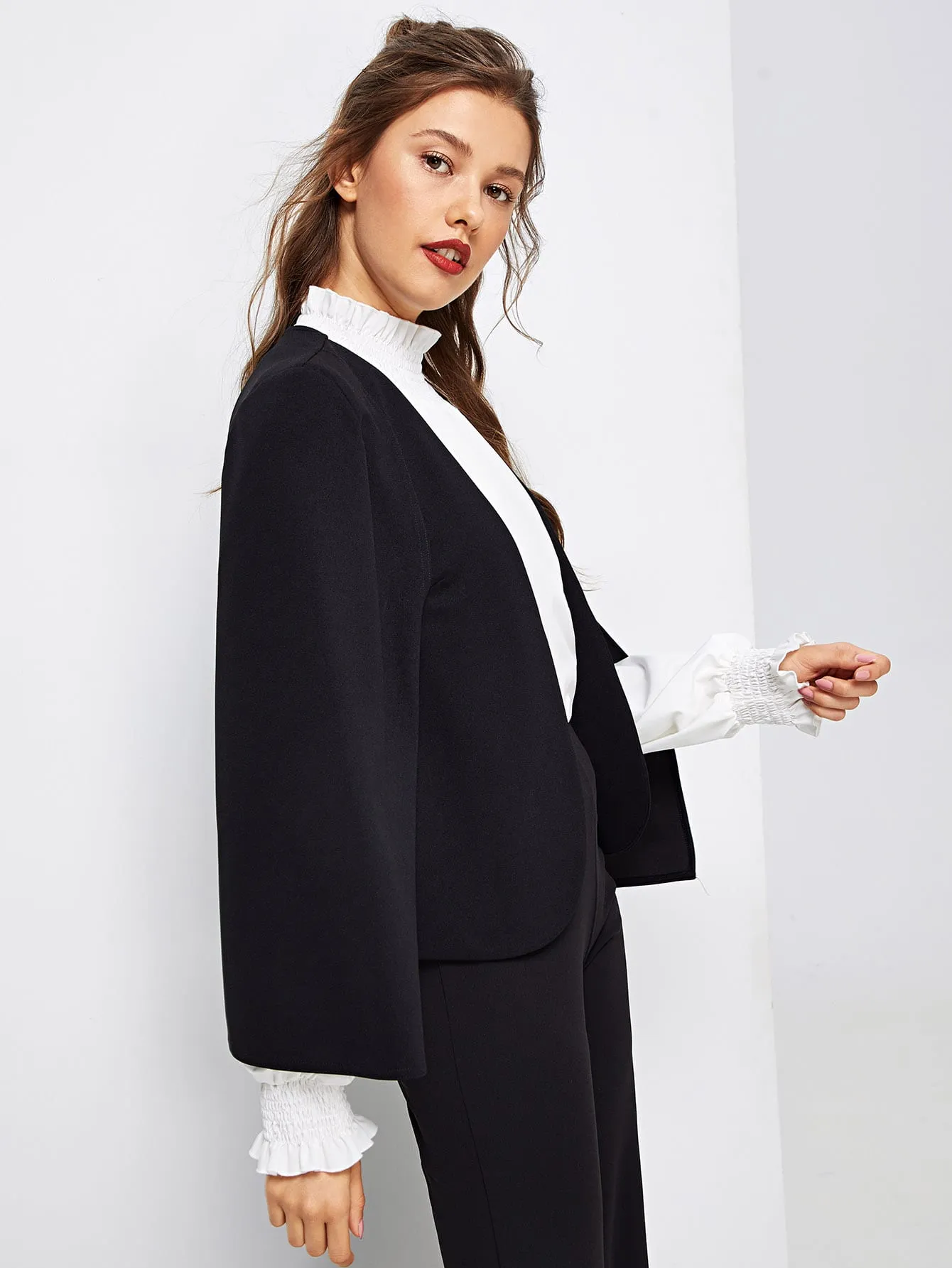 Cloak Sleeve Open Front Blazer