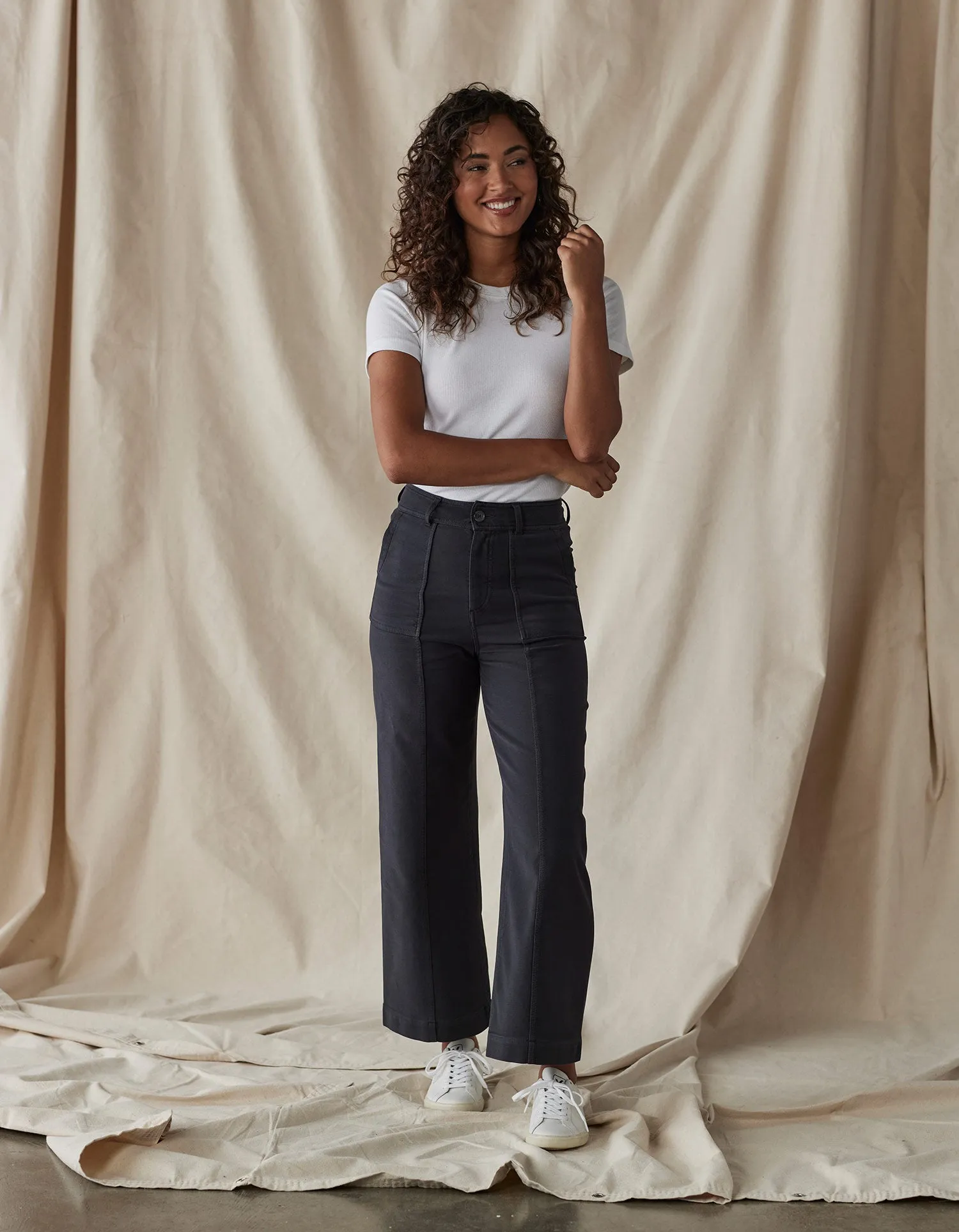 Comfort Terry Wide Leg Crop Pant in Phantom