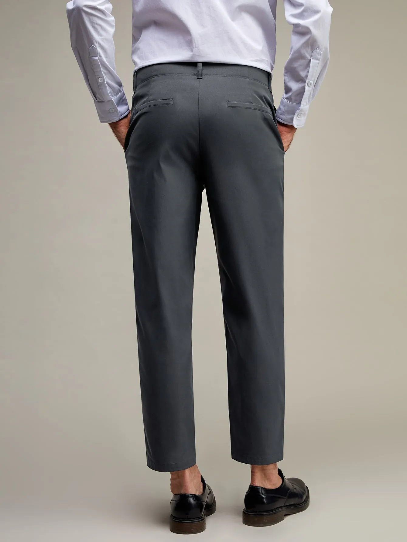 Dark Grey Solid Zipper Fly Tailored Trousers