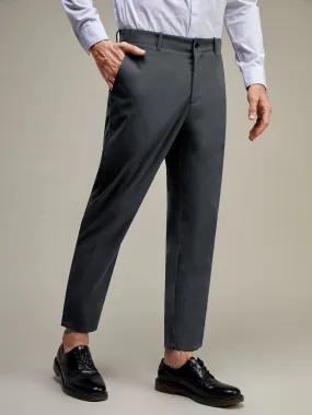 Dark Grey Solid Zipper Fly Tailored Trousers