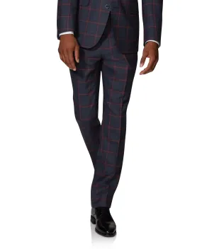 Dominion Statement Slim Fit Navy and Burgundy Check Trousers