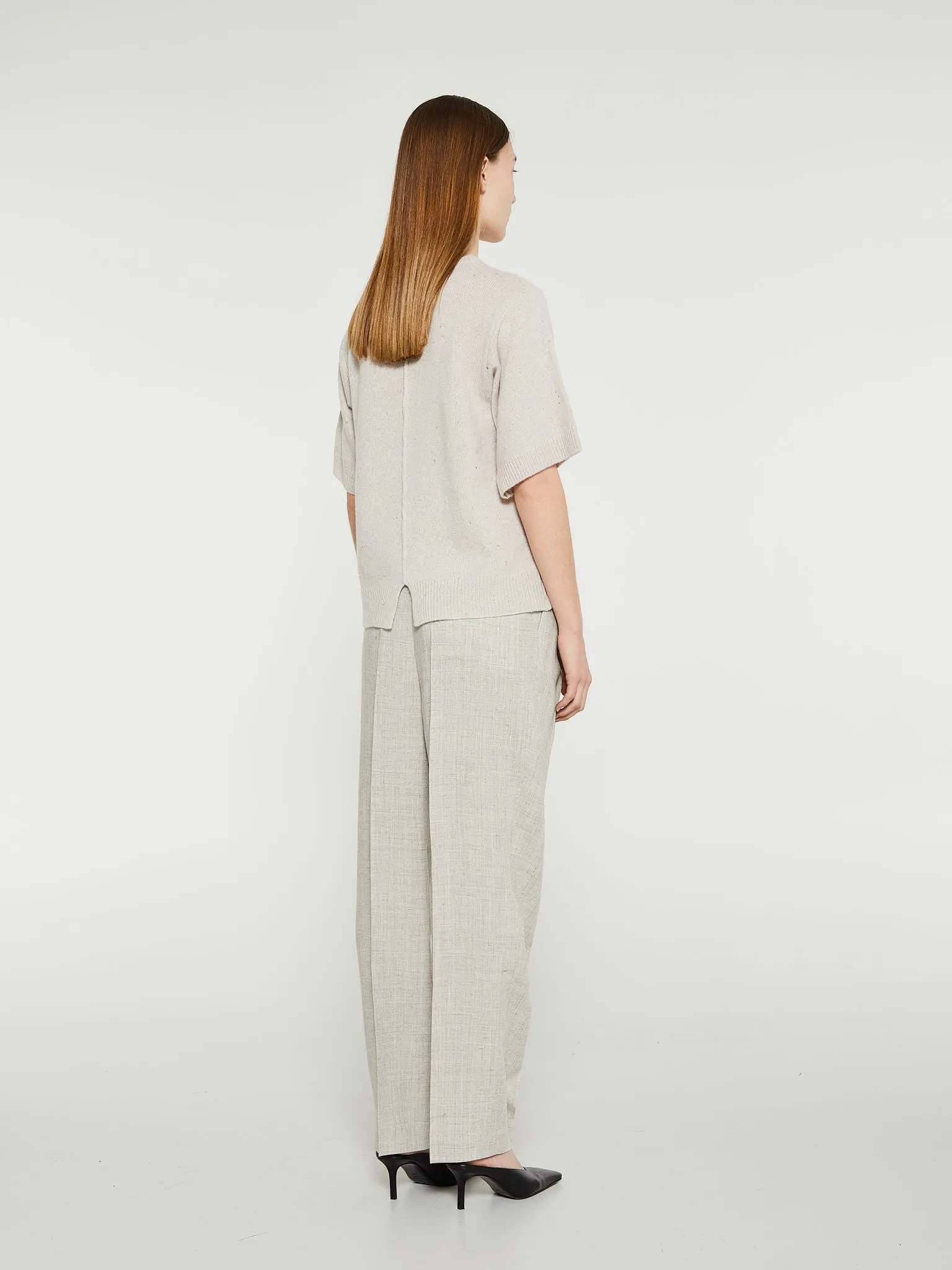 Double-Pleated Tailored Trousers in Oat Melange