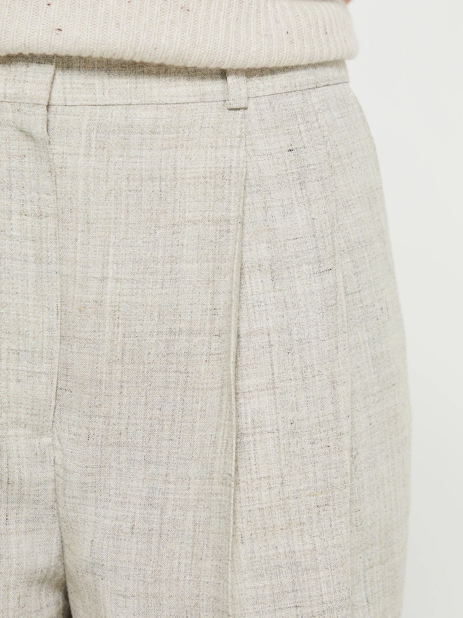 Double-Pleated Tailored Trousers in Oat Melange