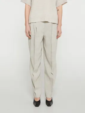 Double-Pleated Tailored Trousers in Oat Melange