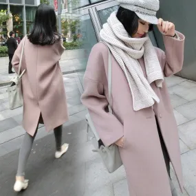 Dropped Shoulder Solid Split Loose Long Coat