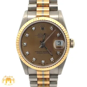 Full Factory 31mm 18k Tri-color Rolex Diamond Watch (champagne dial with diamonds)