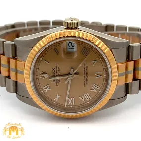 Full Factory 31mm 18k Tri-color Rolex Diamond Watch (champagne dial with Roman numerals)