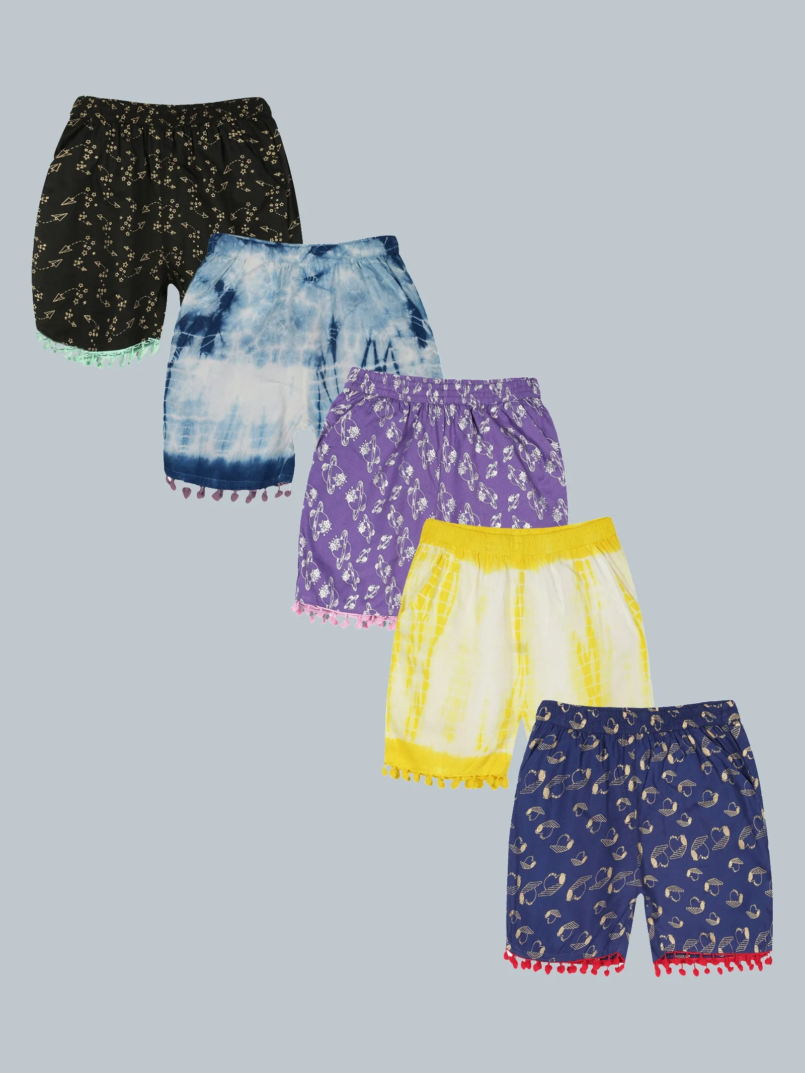 Girls AOP Print Shorts Pack of 5