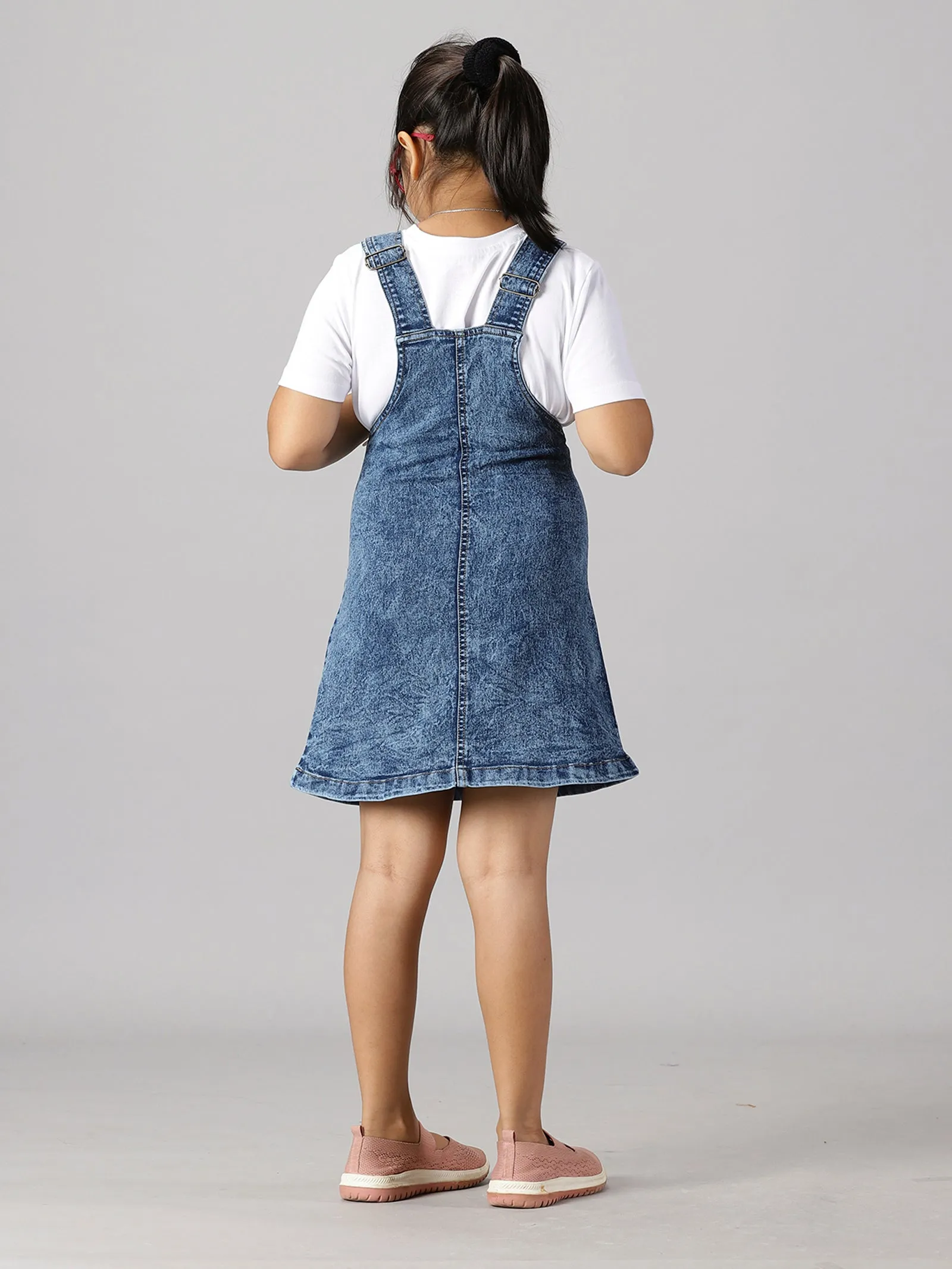 Girls Denim Dungaree Skirt With Applique