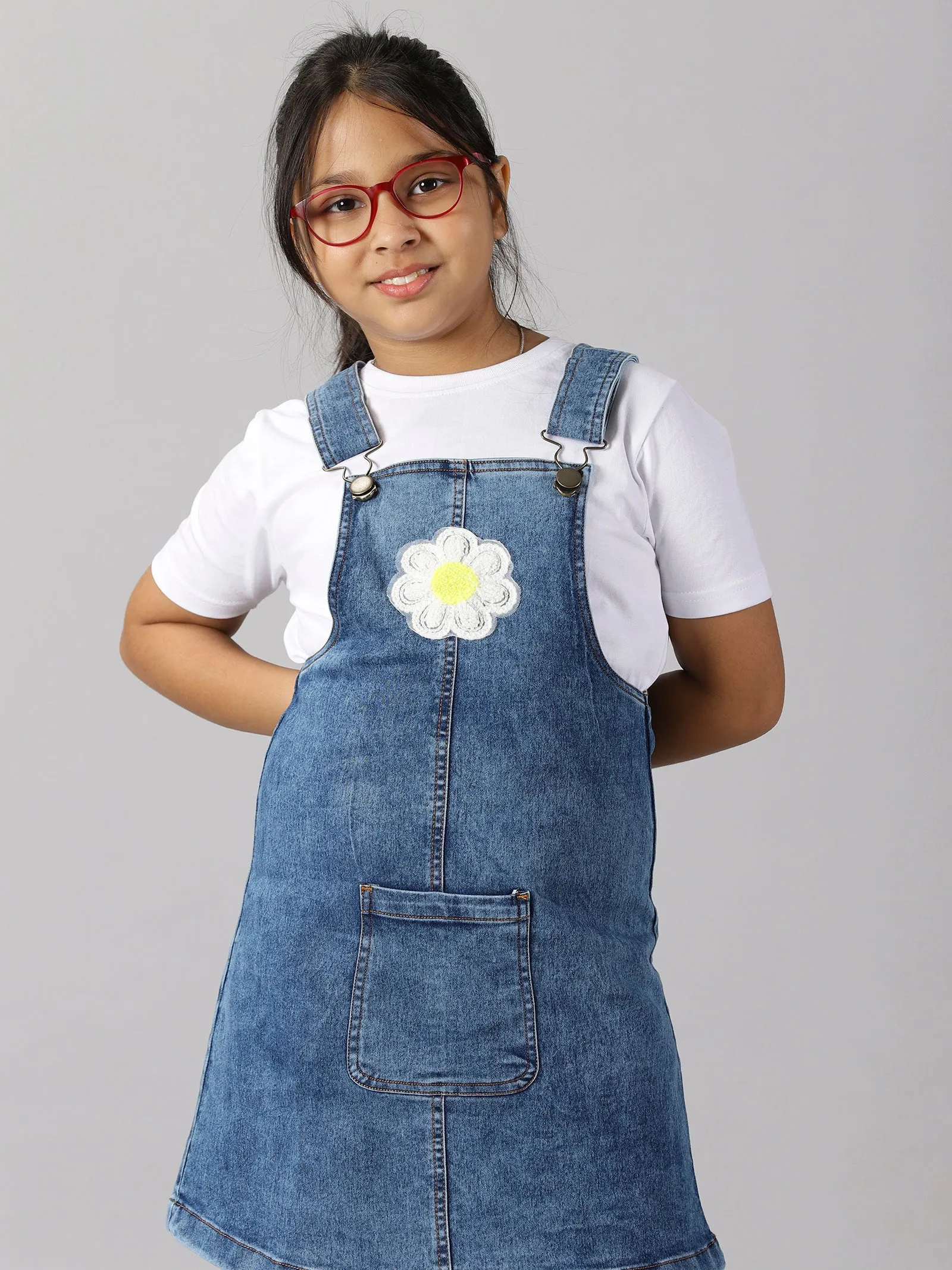 Girls Denim Dungaree Skirt With Applique