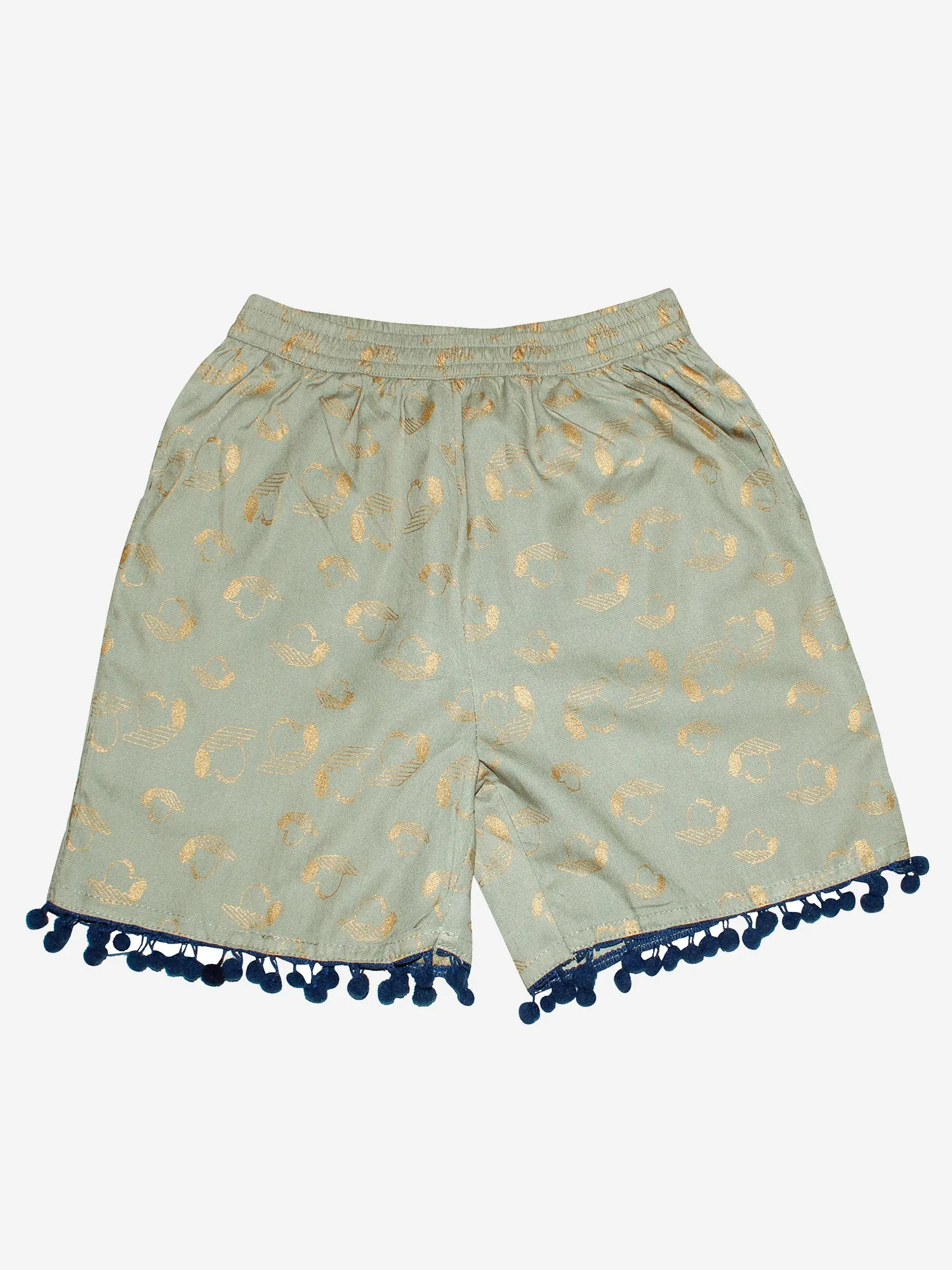 Girls Printed Rayon Shorts with Lace- Pack of 2