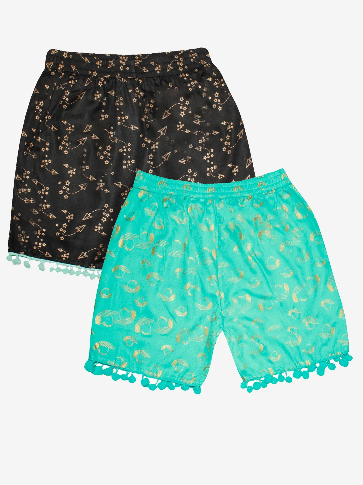 Girls Printed Rayon Shorts with Lace- Pack of 2