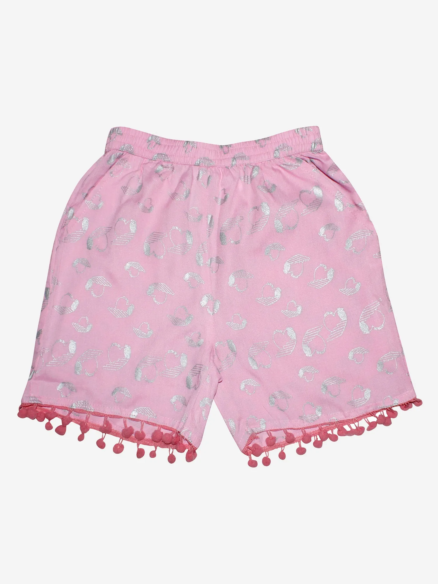 Girls Printed Rayon Shorts with Lace- Pack of 2