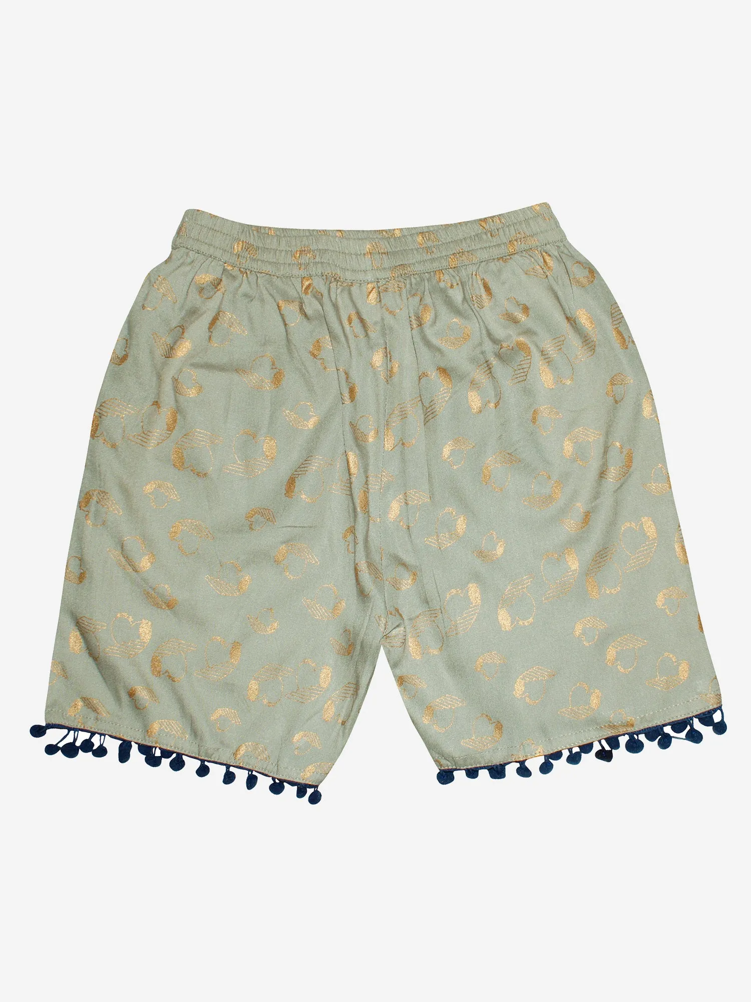 Girls Printed Rayon Shorts with Lace- Pack of 2