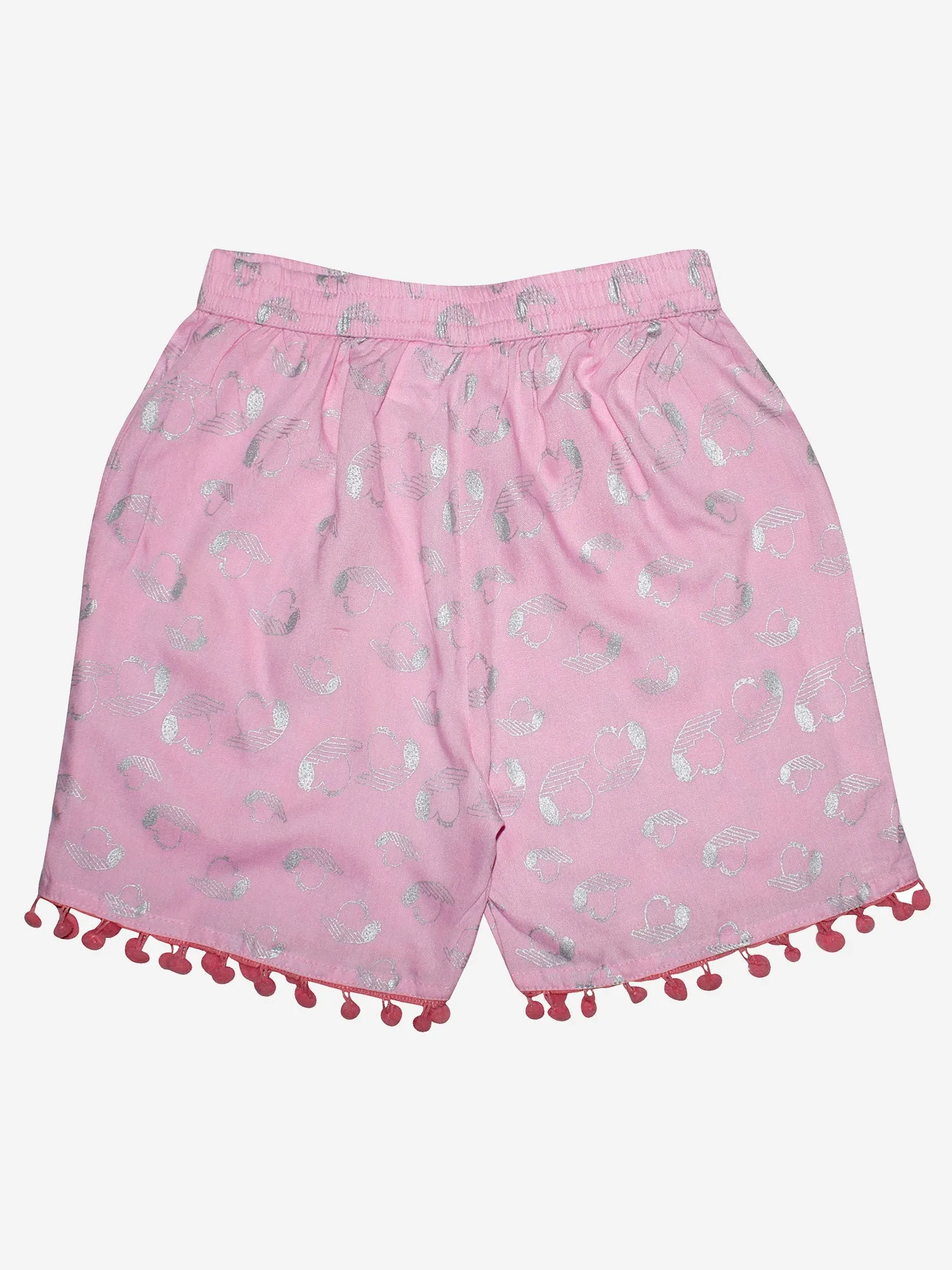 Girls Printed Rayon Shorts with Lace- Pack of 2