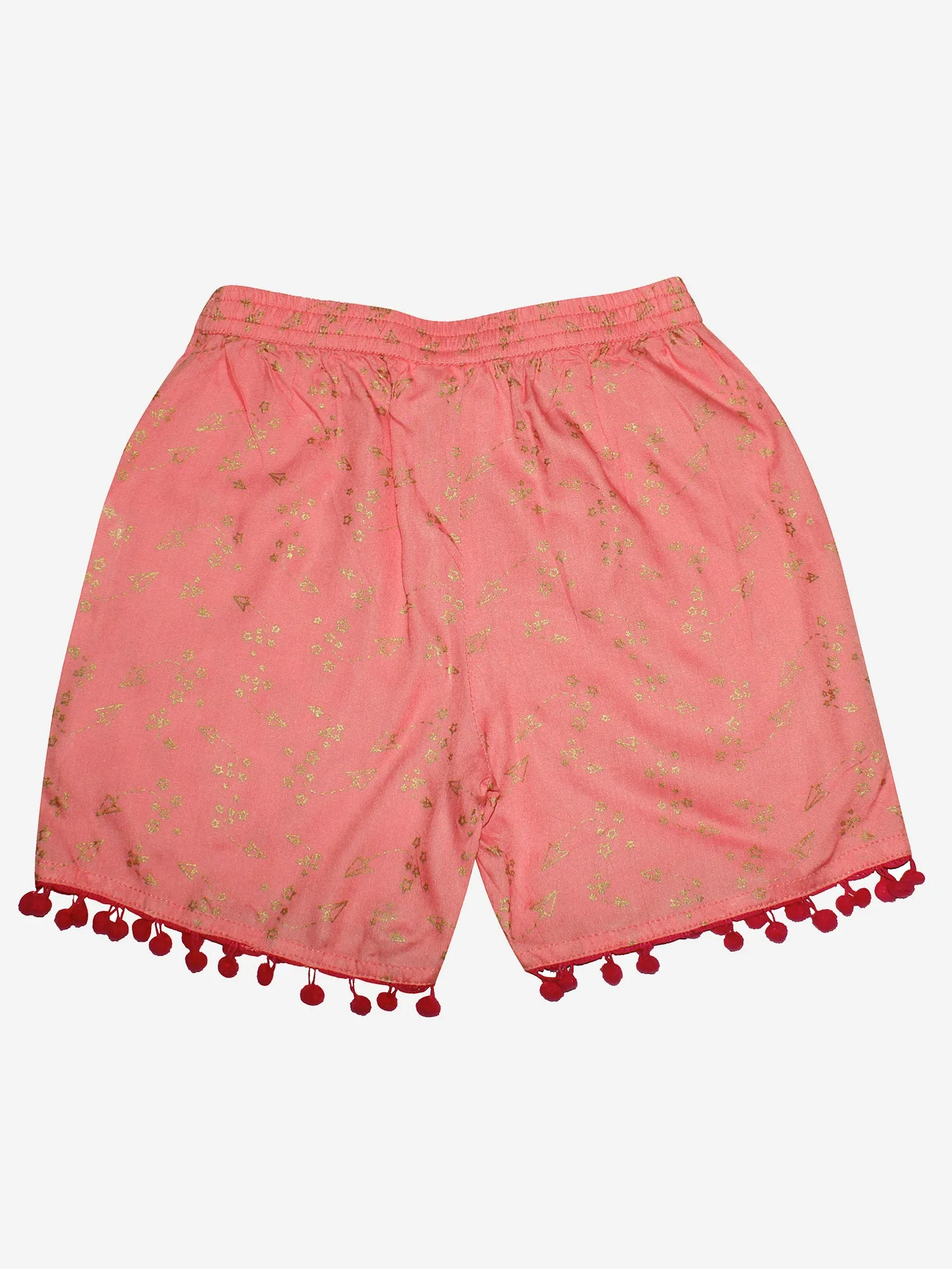 Girls Printed Rayon Shorts with Lace- Pack of 2