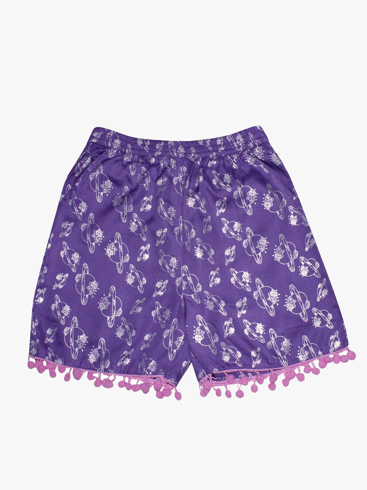 Girls Printed Rayon Shorts with Lace