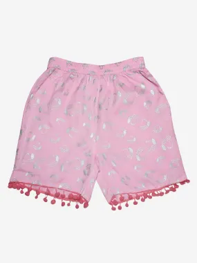 Girls Printed Rayon Shorts with Lace