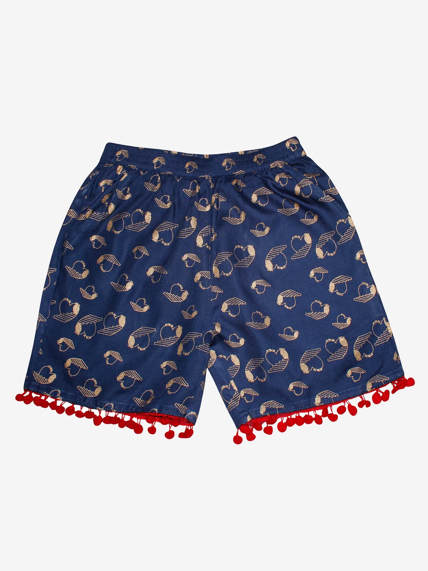 Girls Printed Rayon Shorts with Lace