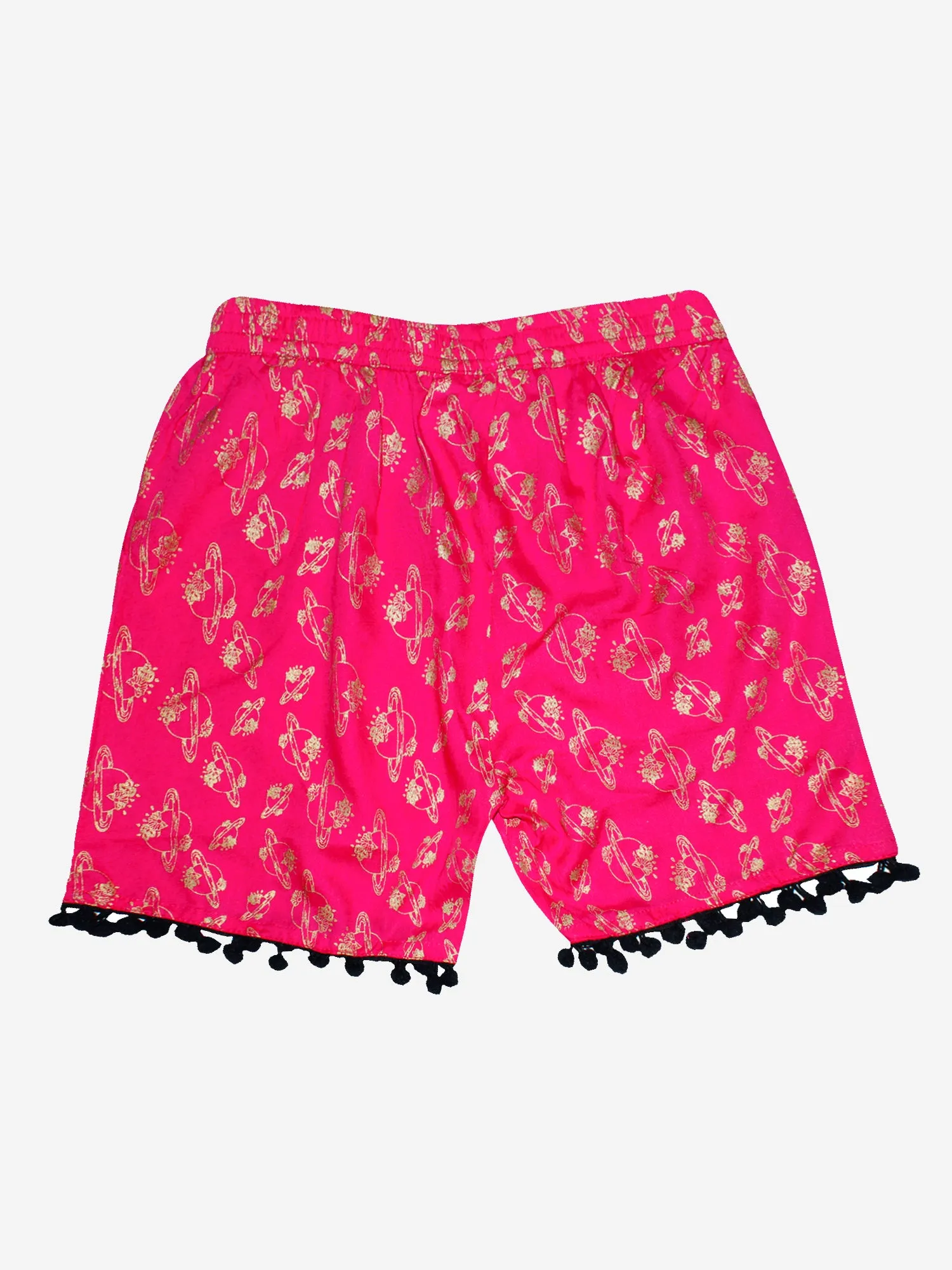 Girls Printed Rayon Shorts with Lace