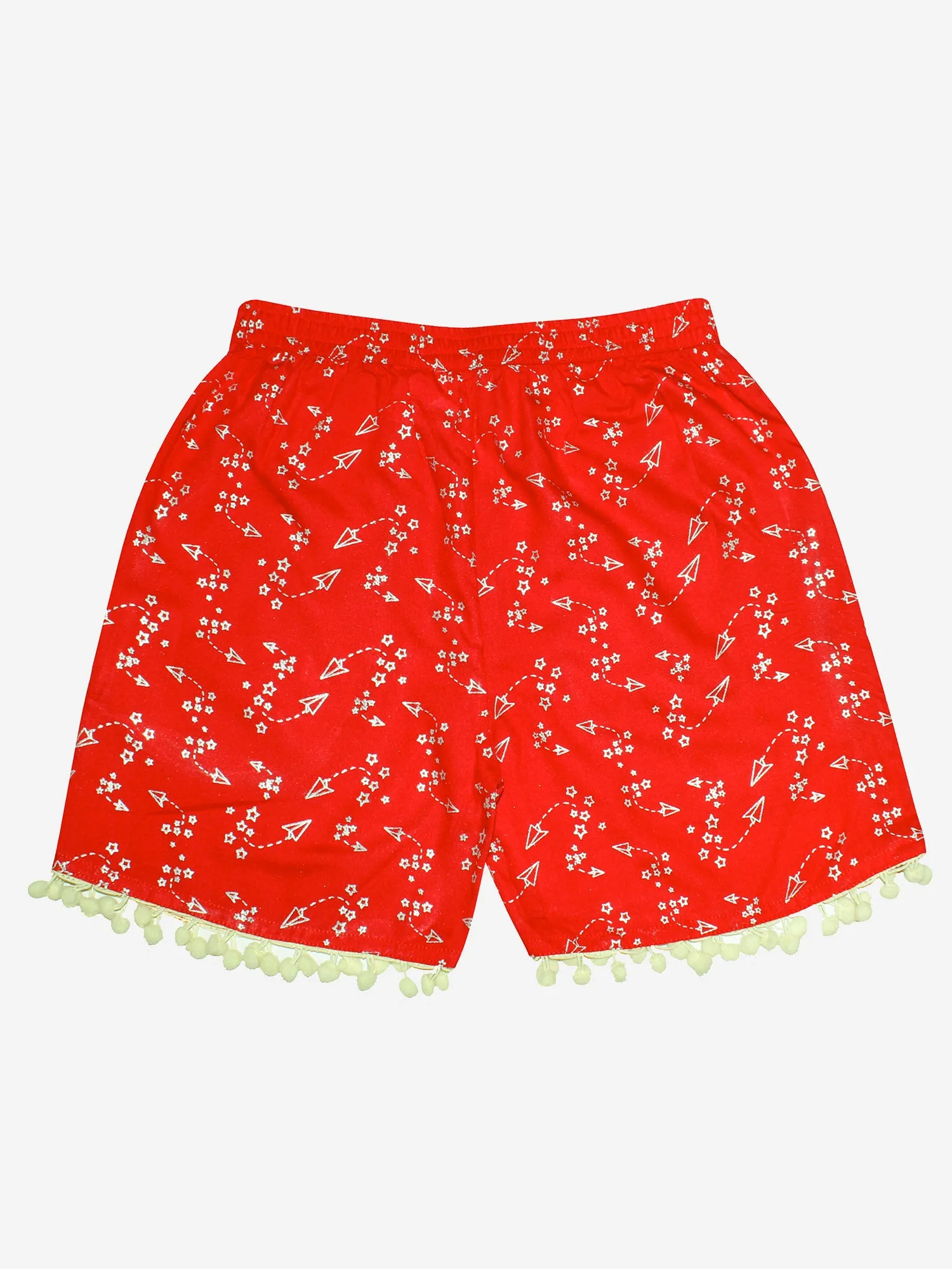 Girls Printed Rayon Shorts with Lace