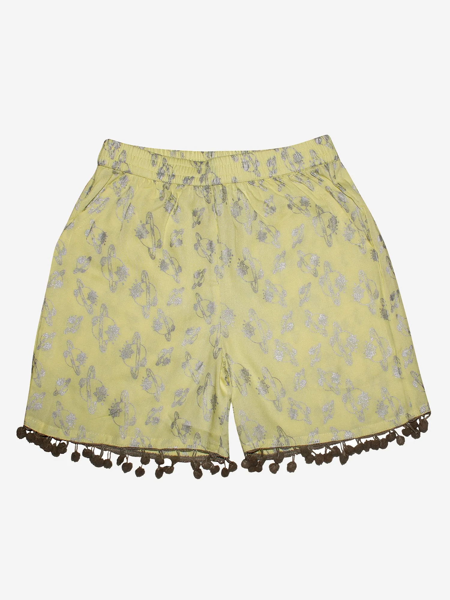 Girls Printed Rayon Shorts with Lace