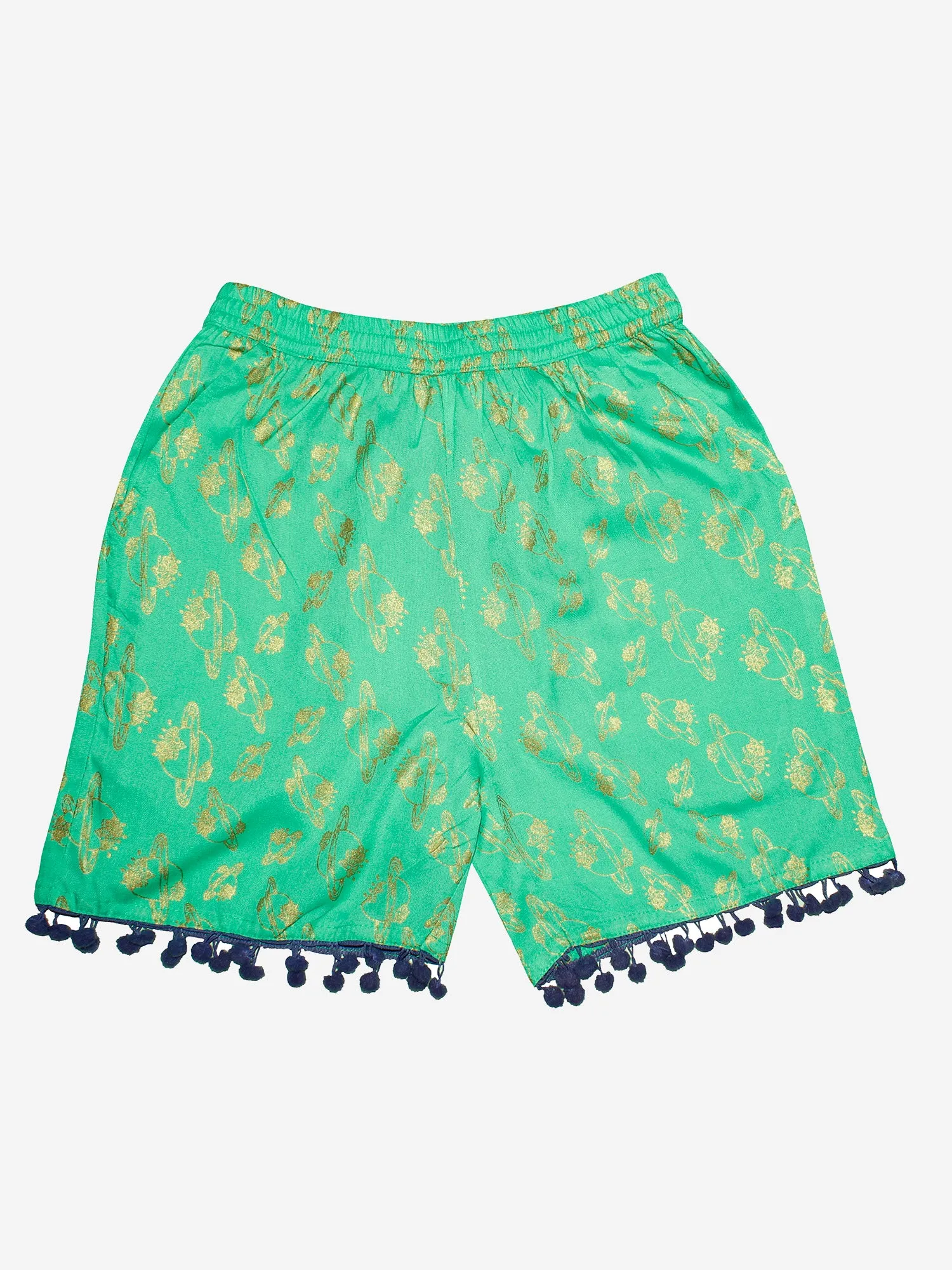 Girls Printed Rayon Shorts with Lace