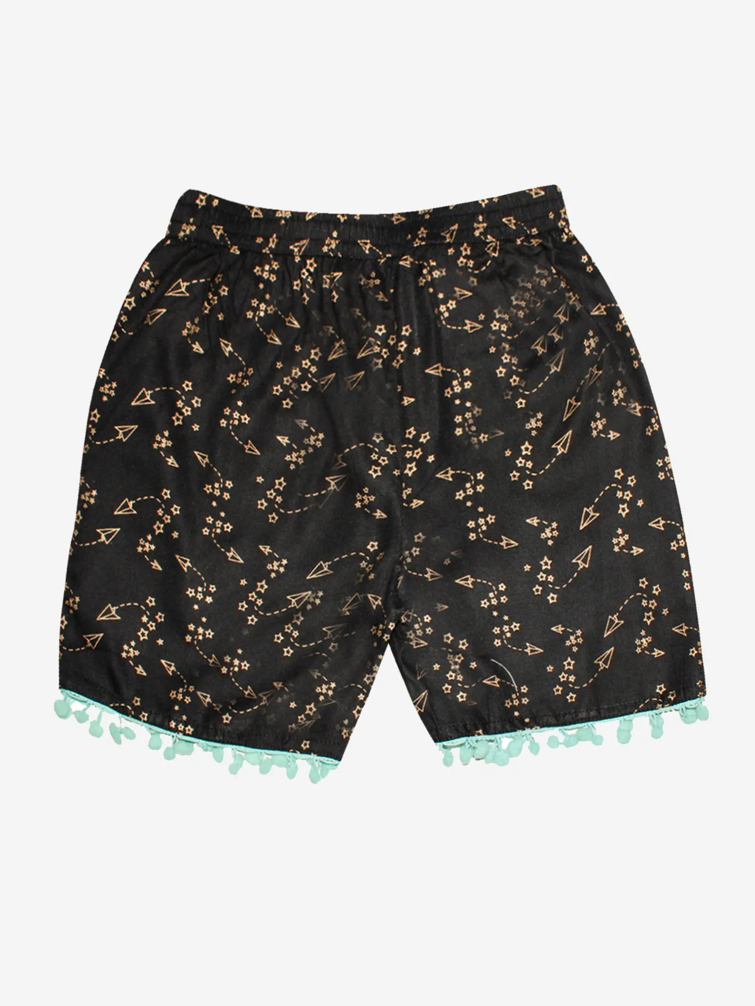 Girls Printed Rayon Shorts with Lace