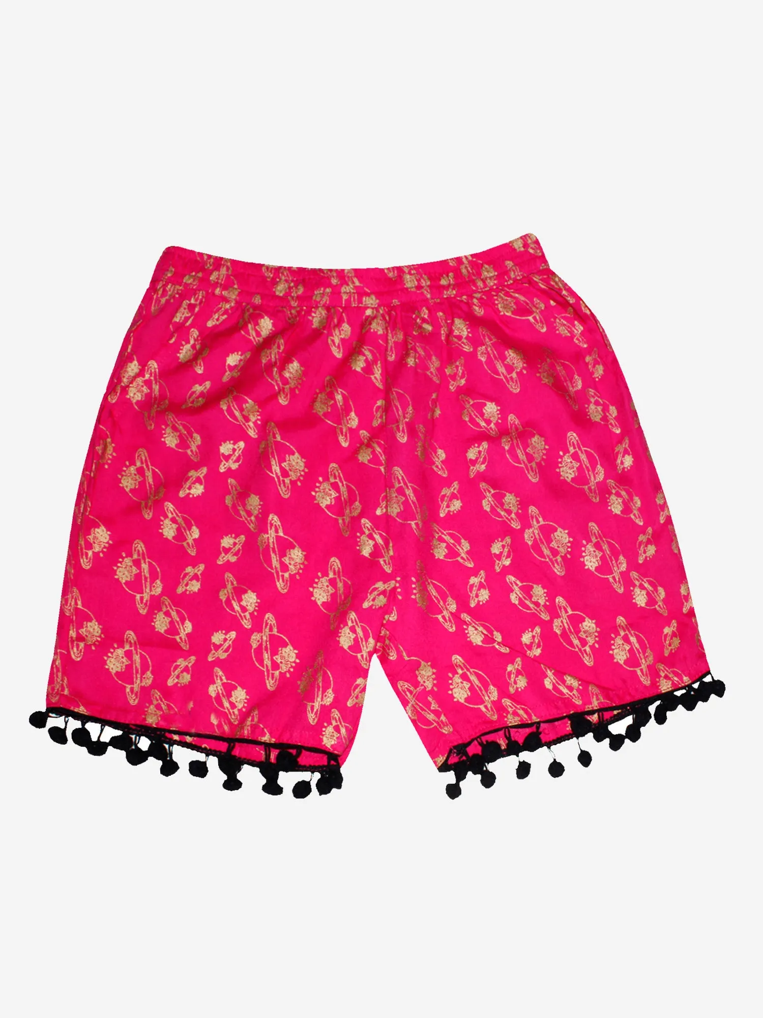 Girls Printed Rayon Shorts with Lace