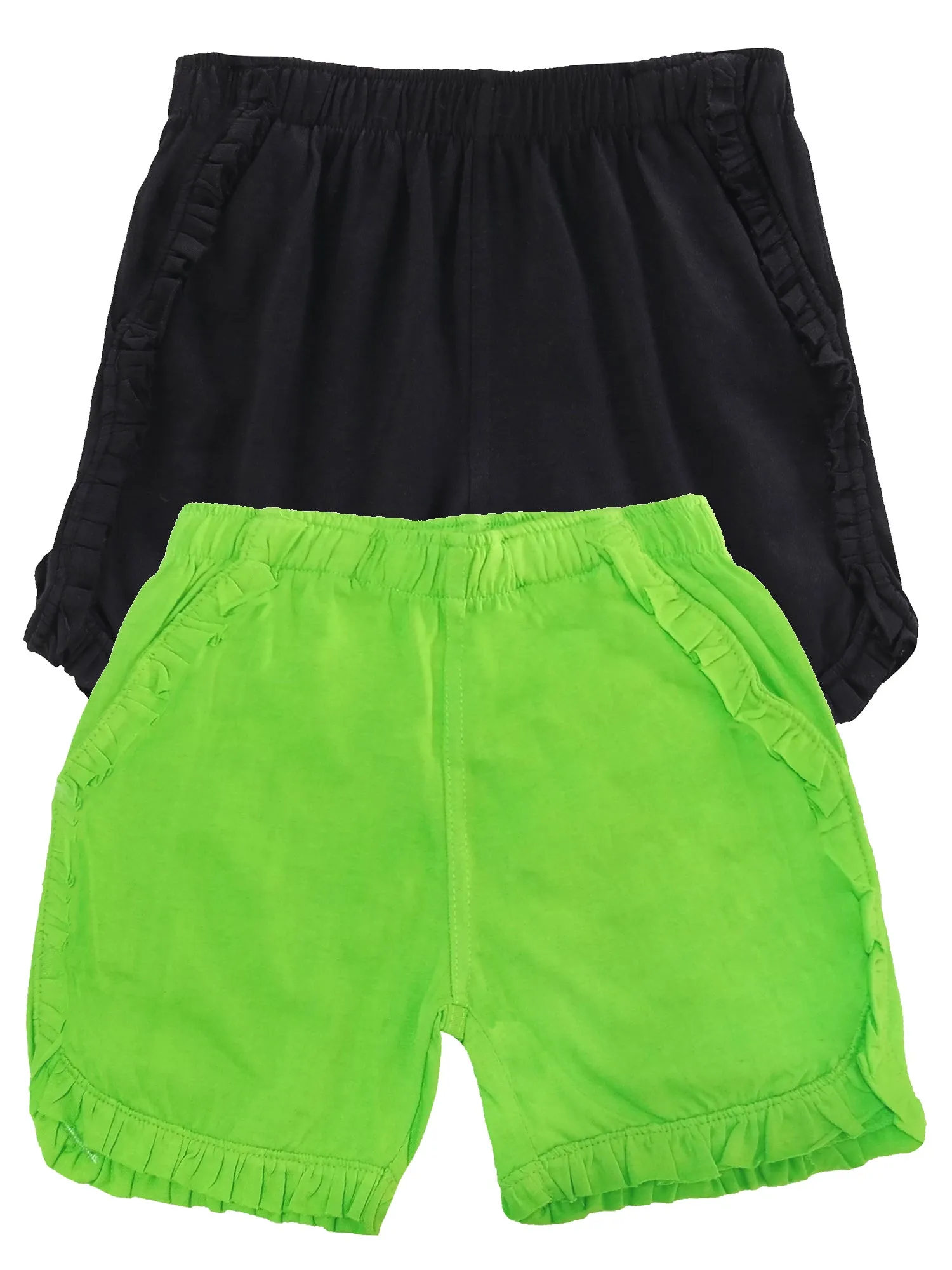 Girls Solid Frill Layer Hot Shorts Pack Of 2